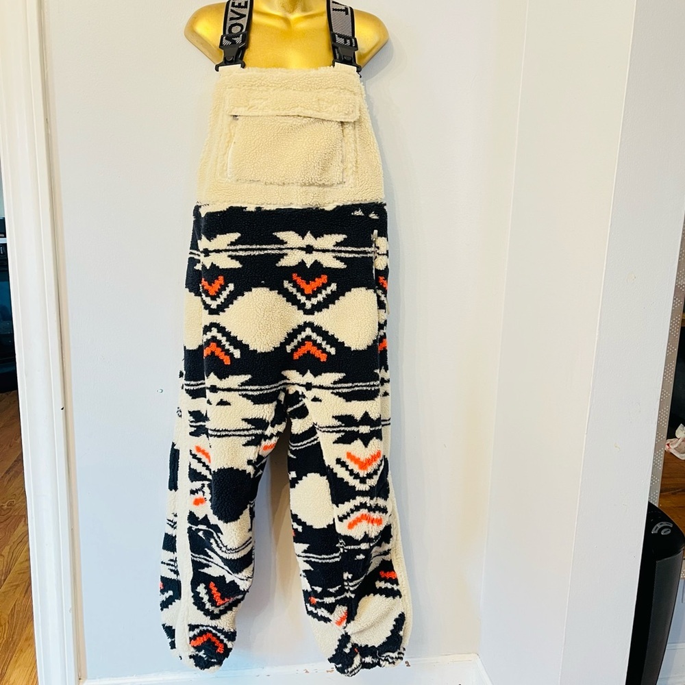 Free People Movement Sherpa Overalls Aztec Print Cozy Fleece Small - Picture 2 of 5